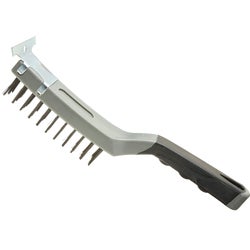 Item 772346, A comfortable wire brush with a rubber handle and metal scraper.