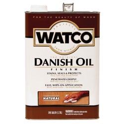 Item 773611, Watco Danish Oil is a blend of penetrating oil and varnish that hardens in 