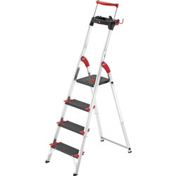 Item 791142, Hailo Aluminum 4 step Safety ladder has a built-in extendable safety handle