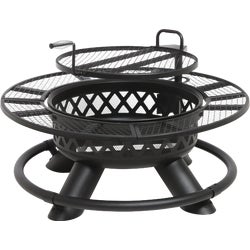 Item 800477, Camp fire pit has a heavy duty metal cooking grate for grilling.