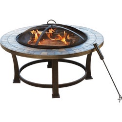 Item 800945, Slate top fire pit has a steel bowl and base.