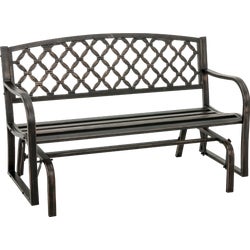 Item 801840, Antique bronze powder coated steel frame outdoor glider bench.