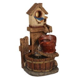 Item 802057, Outdoor fountain featuring a bluebird perched on his house with a bucket 