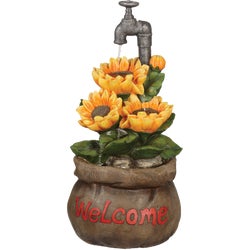 Item 802062, Durable outdoor fountain featuring a faucet pouring into a sack of 