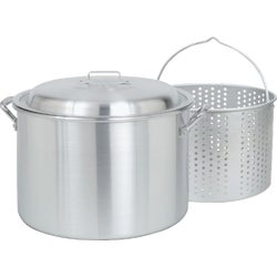 Item 802233, Aluminum stockpot can be used to boil, steam, or fry large quantities of 