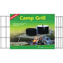 Item 804479, Camp grill featuring nickel-plated metal construction and a compact folding