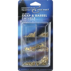 Item 811170, 105-pack assorted brass snap swivels and barrel swivels.