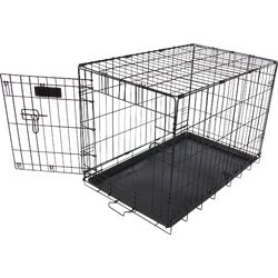 Item 814774, Wire kennel with fold down design for portability and storage.