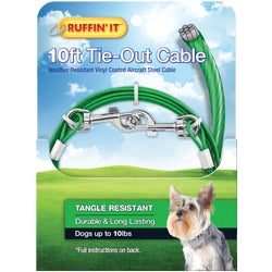 Item 819181, Durable dog tie-out with extra strong swivel snaps.