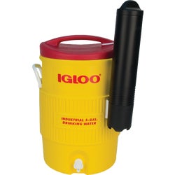Item 832146, 5 Gal. cooler with heavy-duty side handles, reinforced for strength.