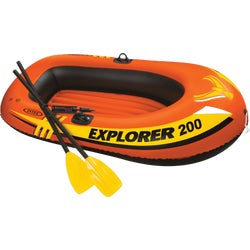Item 843563, 2-person inflatable boat featuring 3 air chambers with double valves.