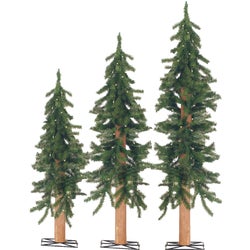 Item 900990, Set of 3 prelit Alpine trees (2 foot, 3 foot, and 4 foot) with clear lights
