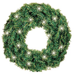 Item 901067, The prelit Canadian pine wreath can be used on the front door, on a window