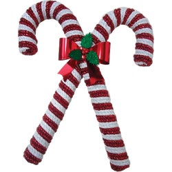 Item 938010, 15-inch 3-dimensional red &amp; white tinsel double candy cane with bow 