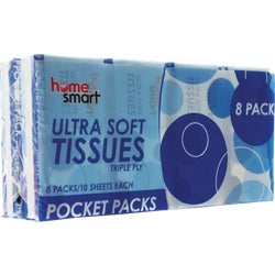 Item 970688, Home Smart ultra soft facial tissues in a convenient pocket pack.