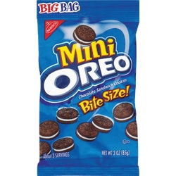 Item 970700, Bite size mini Oreo chocolate sandwich cookies. Contains about 3 servings.