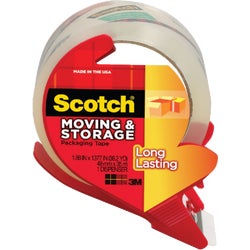 Item 972517, Durable box sealing tape in a handy reusable dispenser. Clear poly 1.