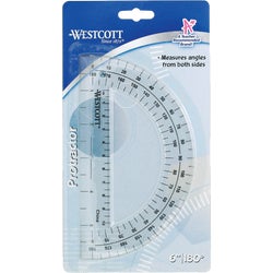 Item 973986, Clear plastic, 180-degree, 6-inch protractor.