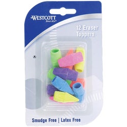 Item 974039, Smudge-free, latex-free eraser toppers in assorted colors.